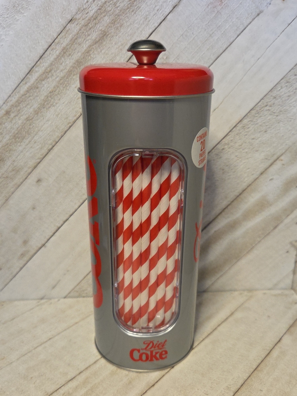 NEW Diet Coke Coca-Cola Straw Dispenser Tin 20 Paper Straws Included